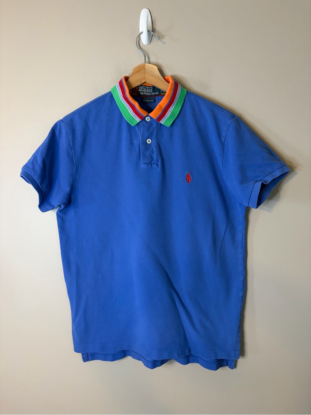 Vintage Polo Ralph Lauren Men Polo Shirt Blue Aztec Collar Custom Fit M